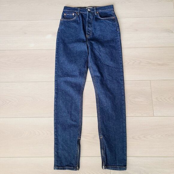 Re/Done Super High Drain Pipe Blue Jeans 28 Dark Wash High Rise Skinny Ankle Zip - Picture 1 of 14